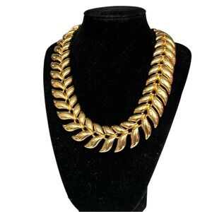 Vintage Krementz Gold Tone Feather Statement Necklace Chunky Gold Tone Choker